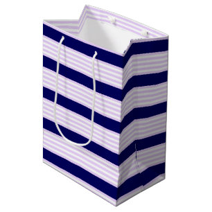 Lilac and white stripes pattern with navy blue medium gift bag