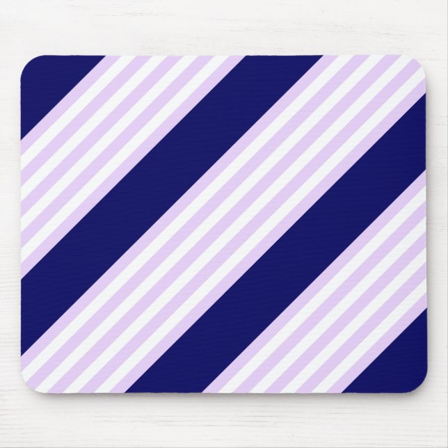 Lilac and white stripes pattern with navy blue mouse mat (Front)