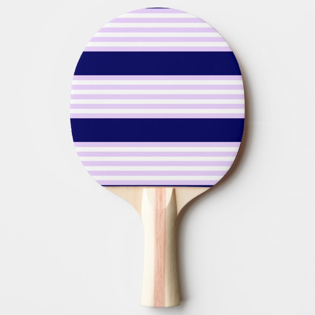 Lilac and white stripes pattern with navy blue ping pong paddle (Front)
