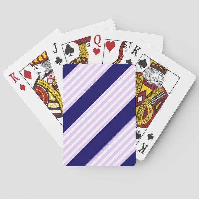 Lilac and white stripes pattern with navy blue playing cards (Back)