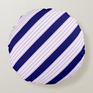 Lilac and white stripes pattern with navy blue round cushion
