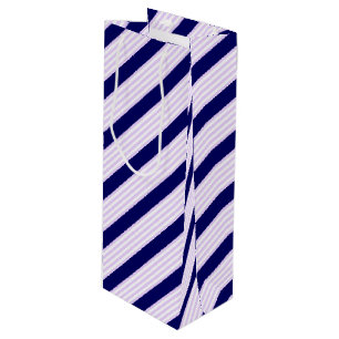 Lilac and white stripes pattern with navy blue wine gift bag
