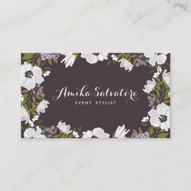 Lilac Anemone Blooms Personalised Floral Business Card (Front)