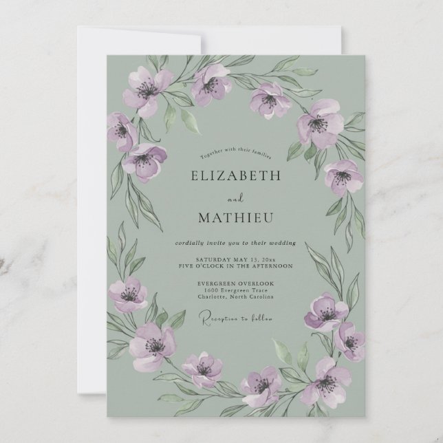 Lilac Anemone Mint Wedding Invitation (Front)