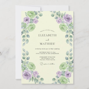 Lilac Antique Cream Ranunculus Eucalyptus Wedding Invitation