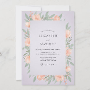 Lilac Apricot Peony Wedding Invitation