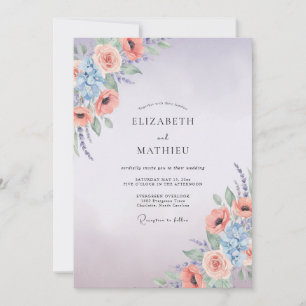 Lilac Apricot Ranunculus Eucalyptus Wedding Invitation