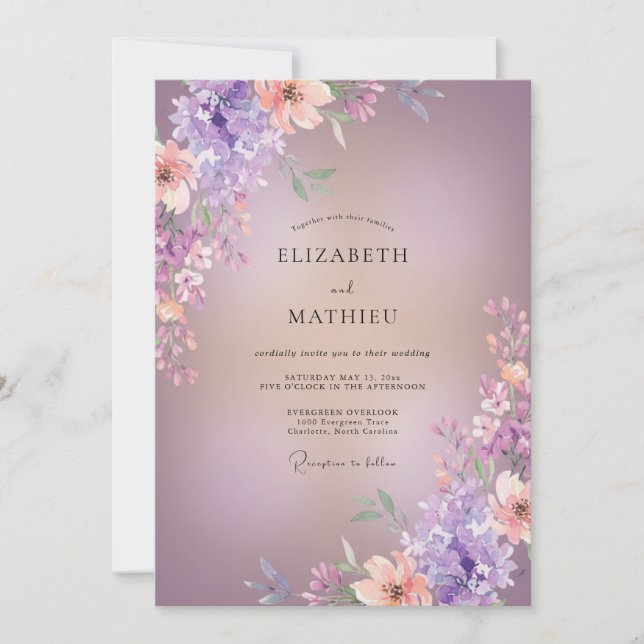 Lilac Apricot Wildflower Wedding Invitation (Front)