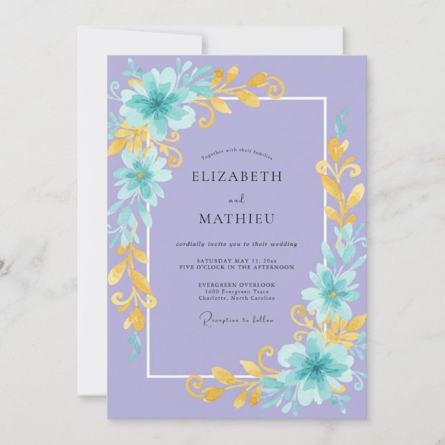 Lilac Aqua Painted Wedding Invitation (Front)
