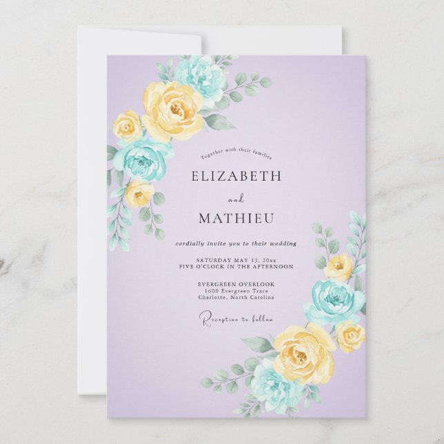 Lilac Aqua Petal Wedding Invitation (Front)