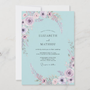 Lilac Aqua Ranunculus Eucalyptus Wedding Invitation