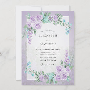 Lilac Aqua Ranunculus Grey Eucalyptus Wedding Invitation