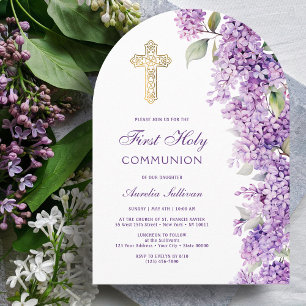 Lilac Arch First Communion Invitation