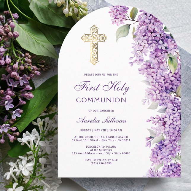 Lilac Arch First Communion Invitation (Creator Uploaded)