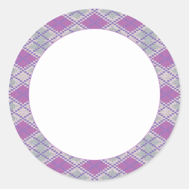 LILAC ARGYLE KNIT 3" Round Stickers (Front)