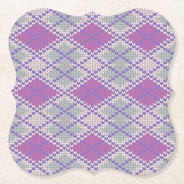  LILAC ARGYLE KNIT Bracket Paper Coasters (Front)