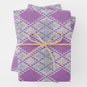 LILAC ARGYLE KNIT Flat Sheet Wrapping Paper