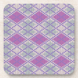 LILAC ARGYLE KNIT Hard Plastic Coasters