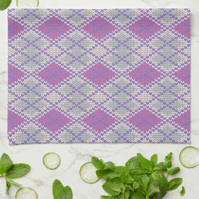 LILAC ARGYLE KNIT Kitchen Dish Towel (Folded)