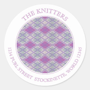 LILAC ARGYLE KNIT Large Round Address Labels 