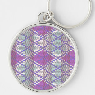 LILAC ARGYLE KNIT Premium Round Keychain