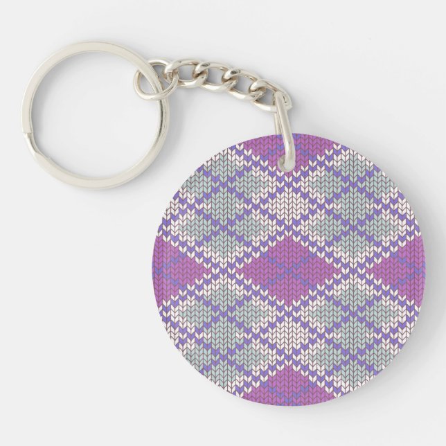 LILAC ARGYLE KNIT Round Acrylic Keychain (Front)