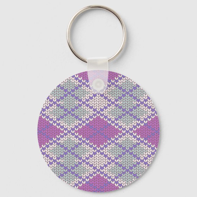 LILAC ARGYLE KNIT Round Aluminium Keychain (Front)