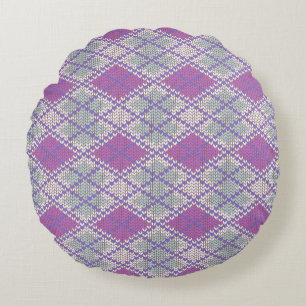 LILAC ARGYLE KNIT Round Throw Pillow