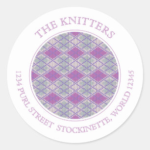 LILAC ARGYLE KNIT Small Round Address Labels 