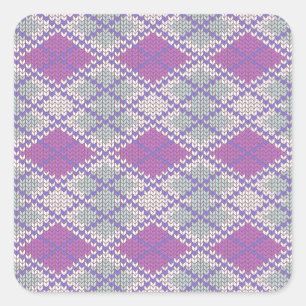 LILAC ARGYLE KNIT Small Square Stickers