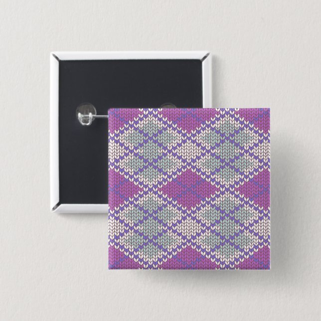 LILAC ARGYLE KNIT Square Pin Button (Front & Back)