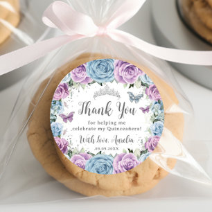 Lilac Baby Blue Floral Butterflies Quinceañera Classic Round Sticker