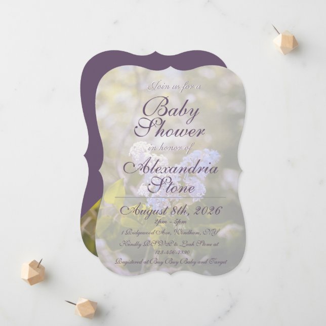 Lilac Baby Shower Invitation (Front/Back In Situ)