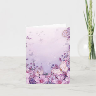Lilac Background, flowers & Butterflies Blank Card