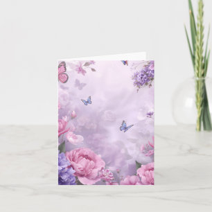 Lilac background, Roses & butterflies Blank Card