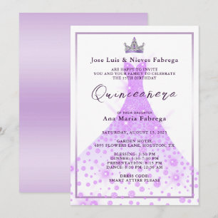 Lilac Ball Gown & Tiara Quinceañera Birthday Invitation