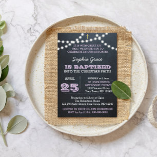 Lilac Baptism Chalkboard Lights  Invitation