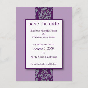 Lilac Baroque Damask Save the Date Postcard
