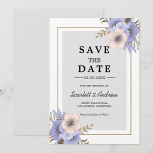 Lilac & Beige Flowers Save the Date Invitation