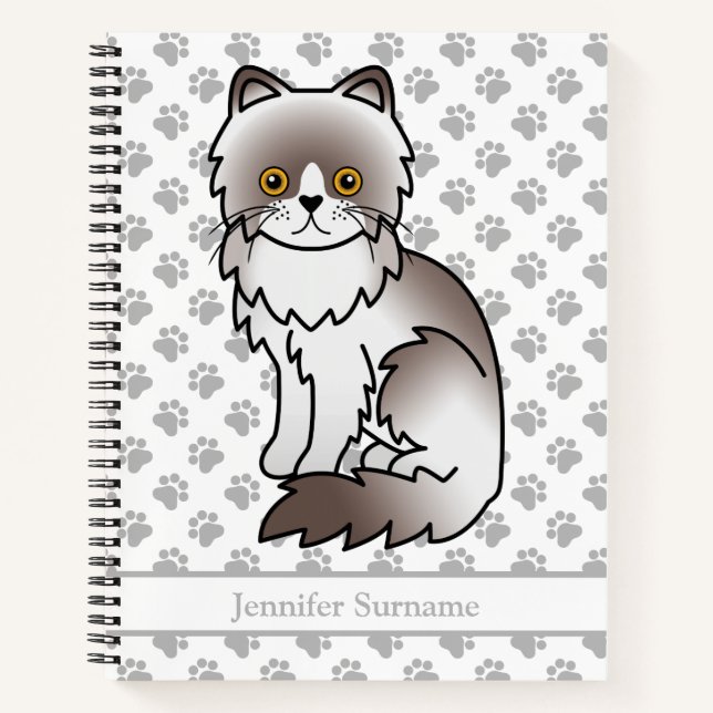 Lilac Bi-Colour Persian Cute Cat & Custom Text Notebook (Front)