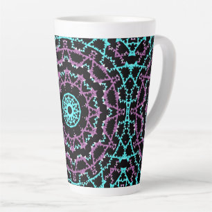 Lilac, black and turquoise mandala. latte mug