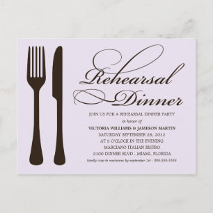 LILAC & BLACK FLATWARE   REHEARSAL DINNER INVITATION POSTCARD