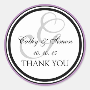Lilac Black Monogram G Wedding Thank You Classic Round Sticker
