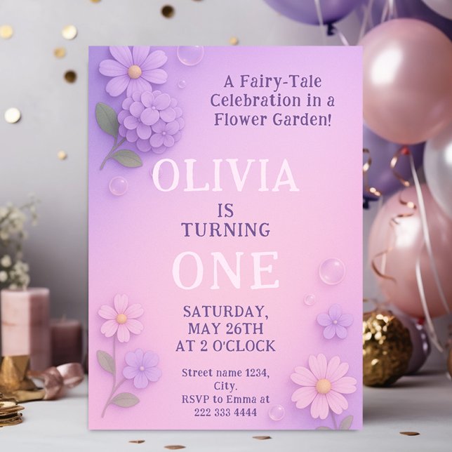 Lilac Bloom Bubble 1st Birthday Magic Invitation (Creator Uploaded)