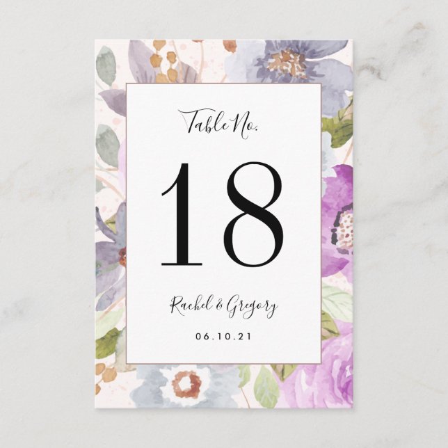 Lilac Blooms | Customisable Table Number Card (Front)
