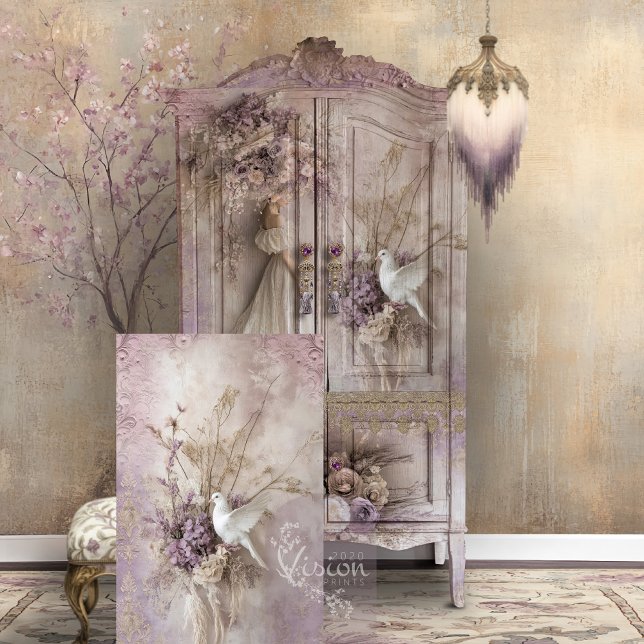 Lilac Blooms Dove & Romantic Rustic Floral Tissue Paper (Lilac Blooms, Rustic Romance, Bird & Floral, White Dove, Decoupage Tissue Paper.)