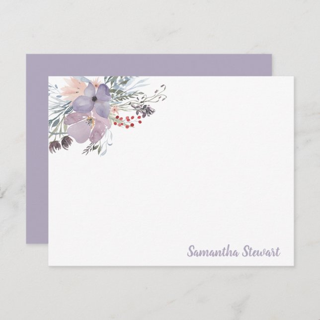 Lilac Blooms Floral Personalised Stationery  Card (Front/Back)