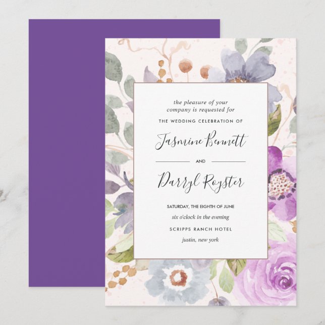 Lilac Blooms Frame Wedding Invitation (Front/Back)