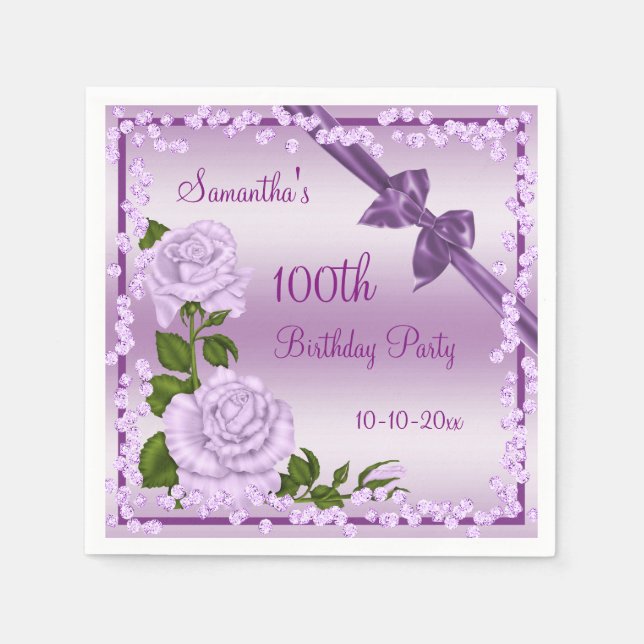 Lilac Blossom, Bows & Diamonds 100th Napkin (Front)
