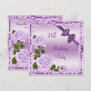 Lilac Blossom, Bows & Diamonds 21st Birthday Invitation